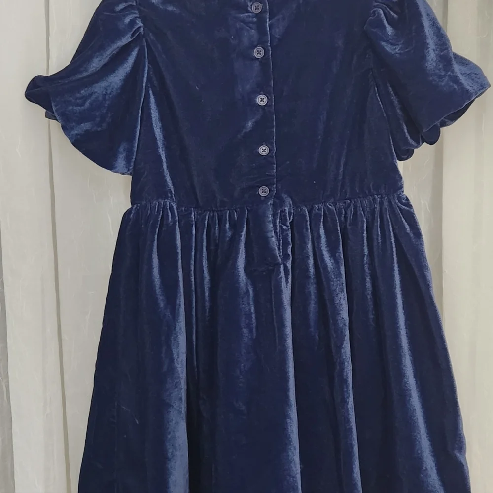 Janie and Jack Navy Blue Velvet Girl's Dress w/ Bubble Short Sleeve, Size 4,NWT